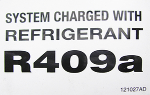 LABEL HEAT PUMP R409a SYSTEM CHARGE  #OP