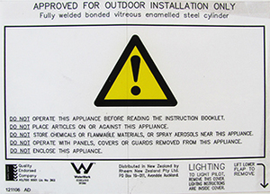 LABEL WARNING OUTDOOR GAS WM #P LABEL WARNING OUTDOOR GAS WM #P