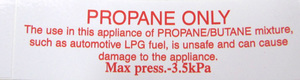 LABEL TYPE OF GAS-PROPANE #P LABEL TYPE OF GAS-PROPANE #P